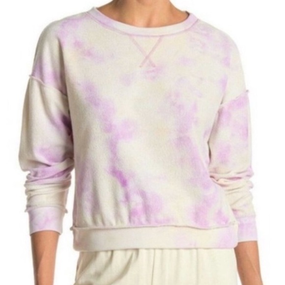 Kirious Tie Dye Cropped Crewneck Pullover Sweatshirt Size Small Cream Lavender - Picture 1 of 6